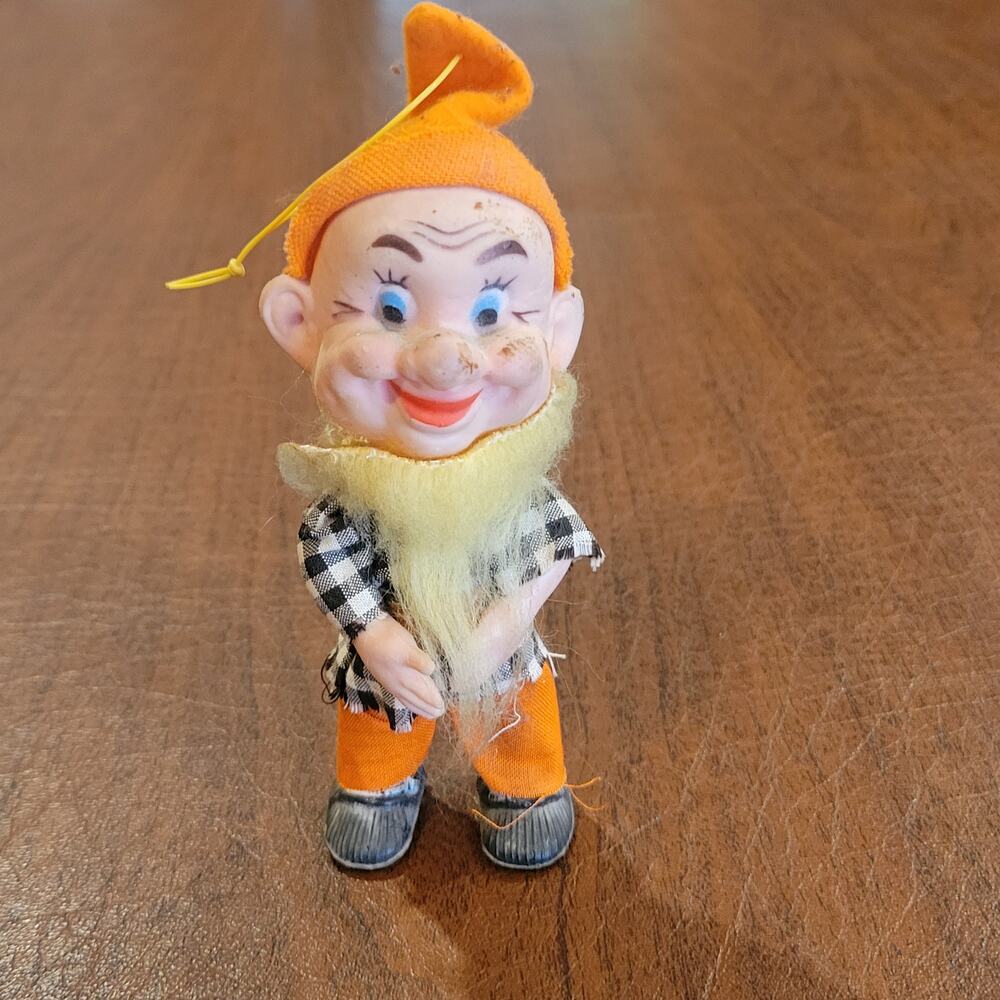 Vintage Elf Dwarf Gnome Rubber Face Doll Christmas Ornament figurine 6"